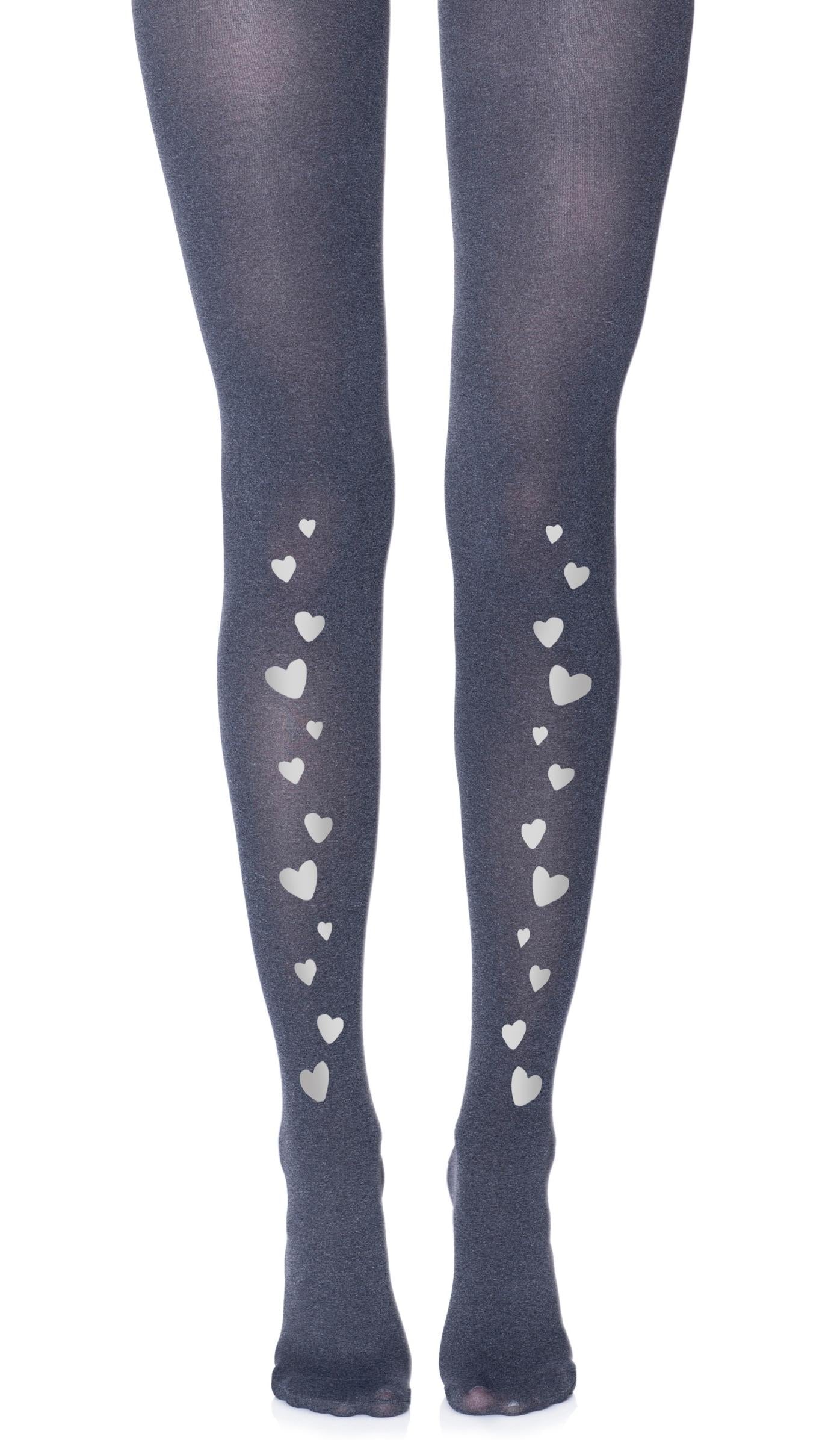 tights gray melange with print silver hearts