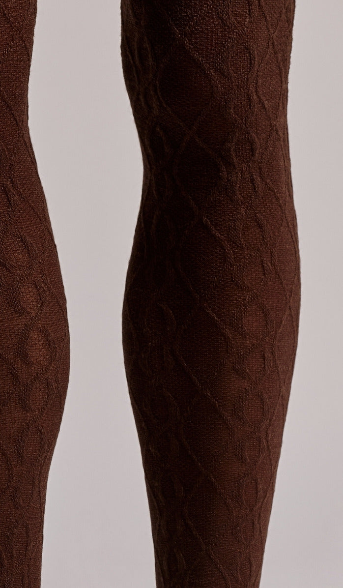 Cable Knit Wool Tights - Chocolate