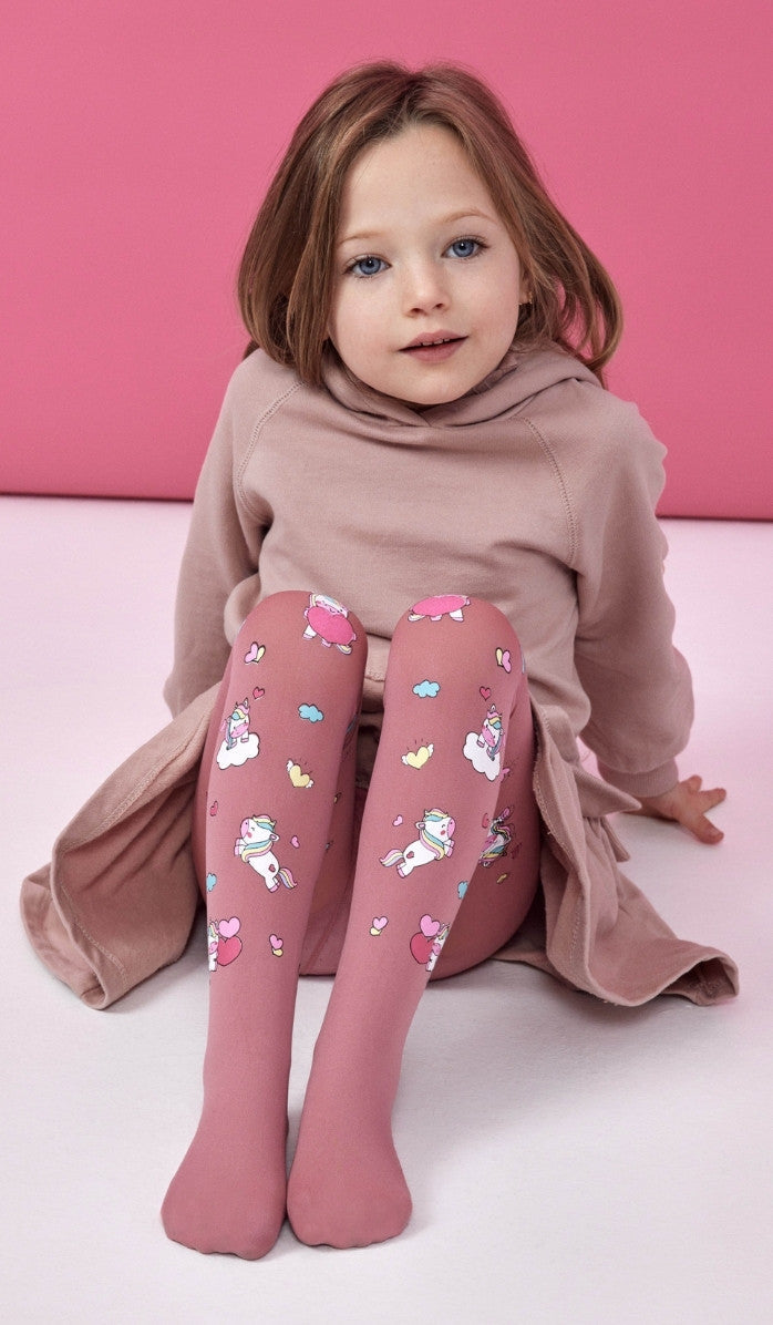 Girls' Opaque Tights - Uni Love Antique Pink
