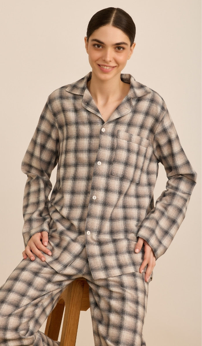 BILLIE beige plaid - Flannel PJ Set