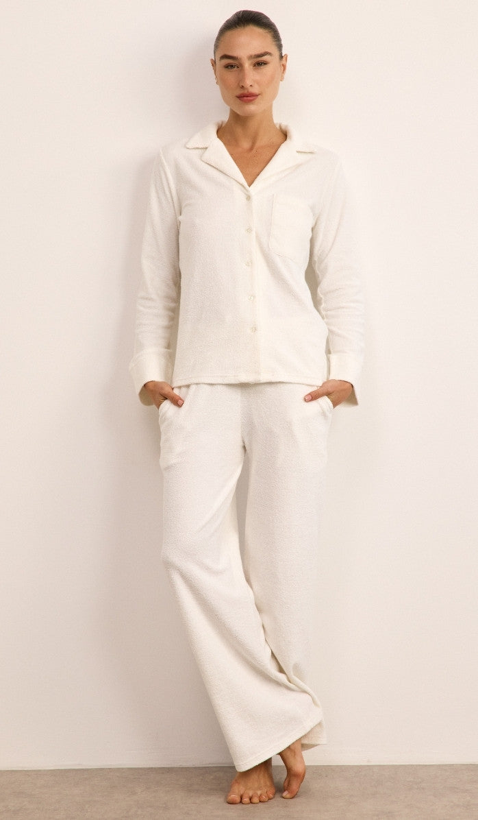 Bouclé Button-Up Set - White