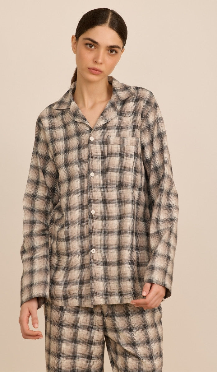 Flannel Button-Up Set - Billy Beige Plaid
