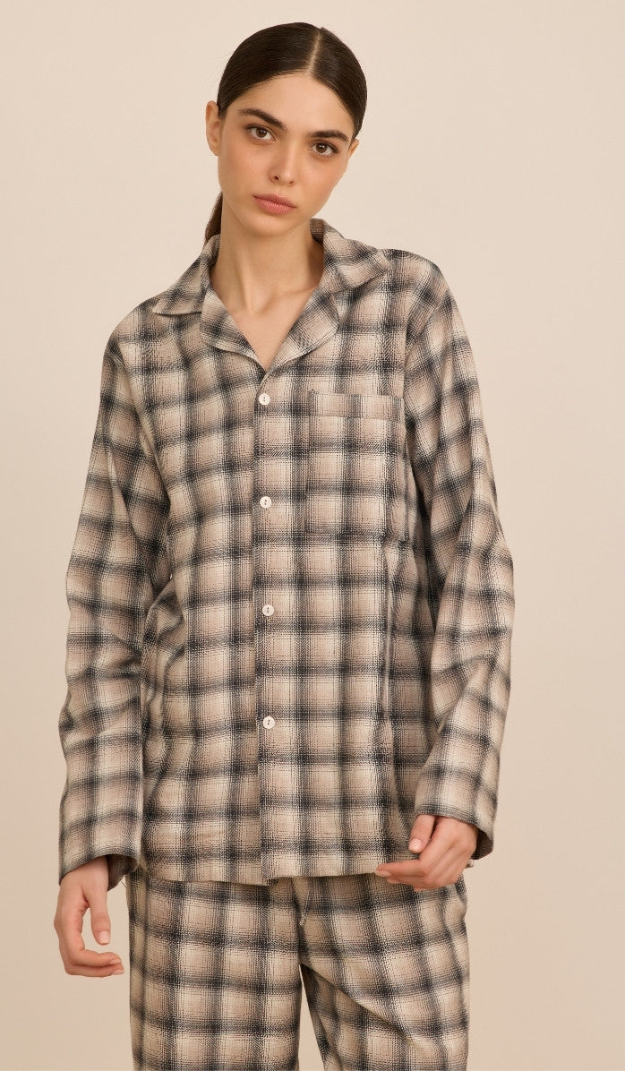 BILLIE beige plaid - Flannel PJ Set