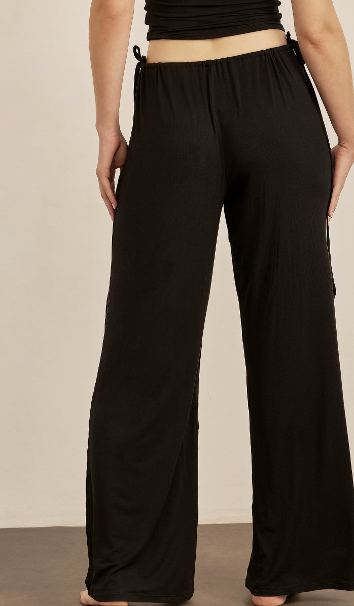 BUTTER SOFT RIB - Black T-shirt & lounge pants set