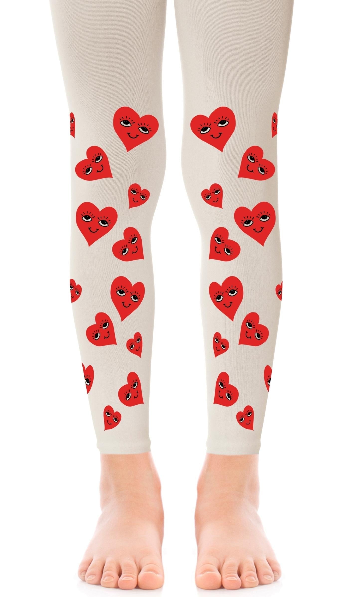 tights girls' cream footless with print smiley hearts