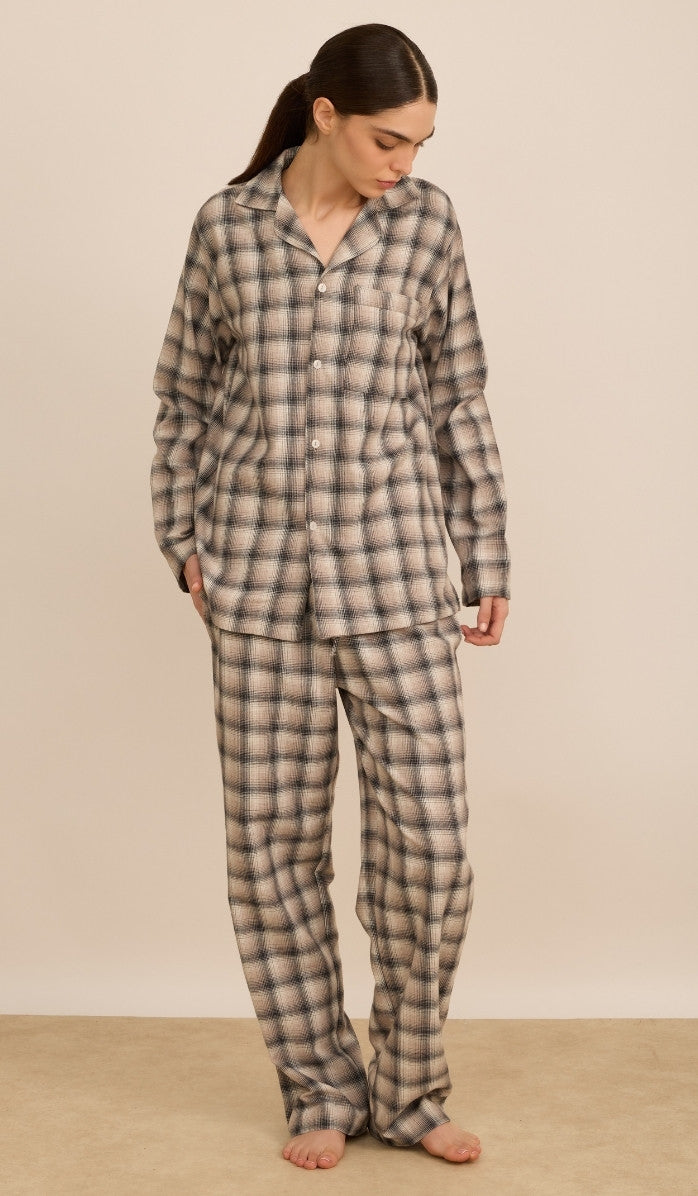 BILLIE beige plaid - Flannel PJ Set