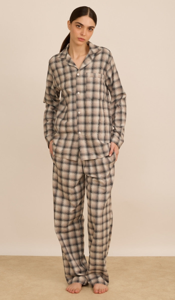 BILLIE beige plaid - Flannel PJ Set