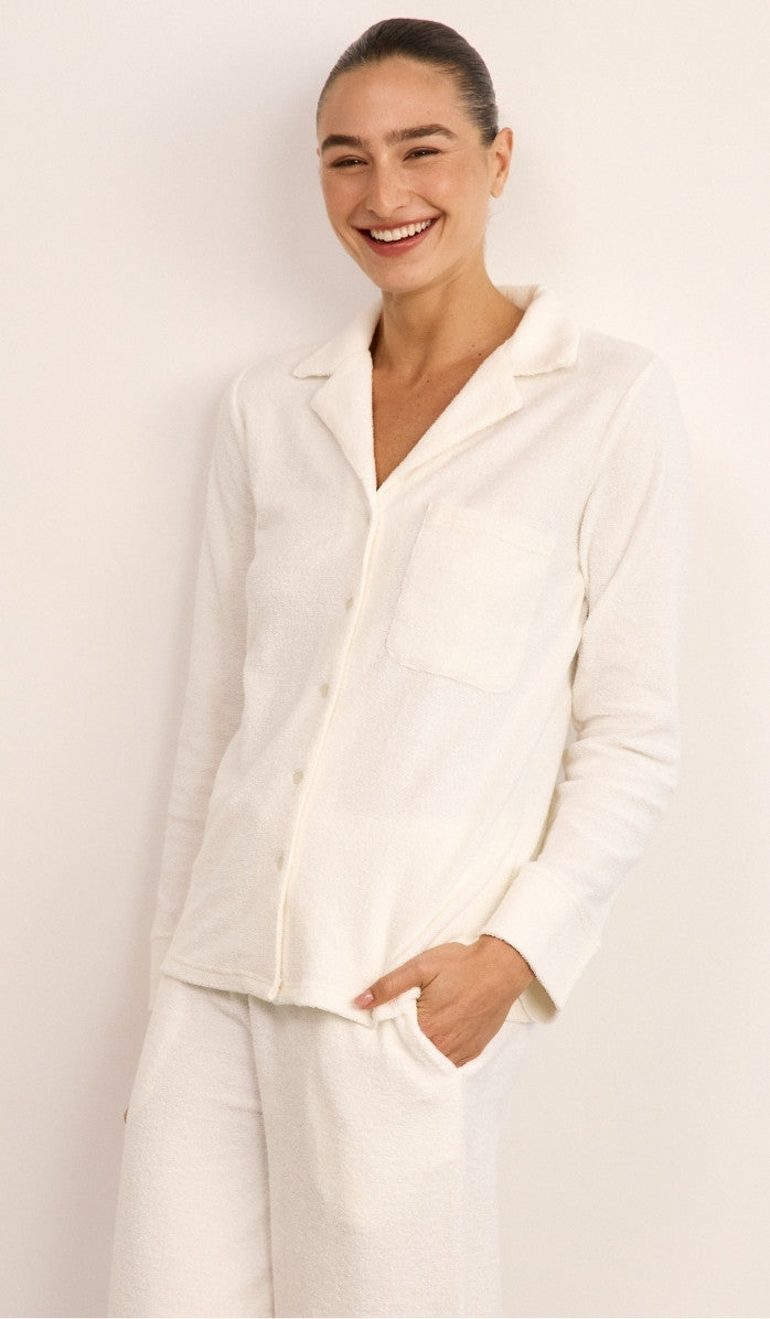 Bouclé Button-Up Set - White