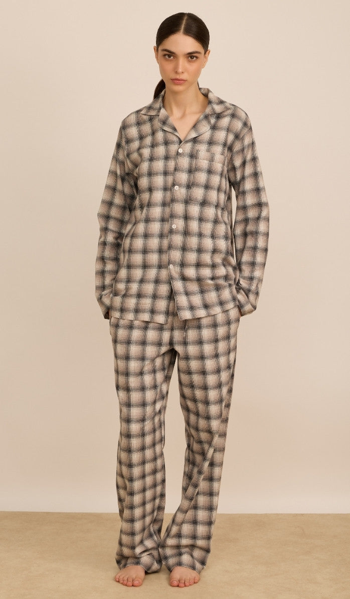 Flannel Button-Up Set - Billy Beige Plaid