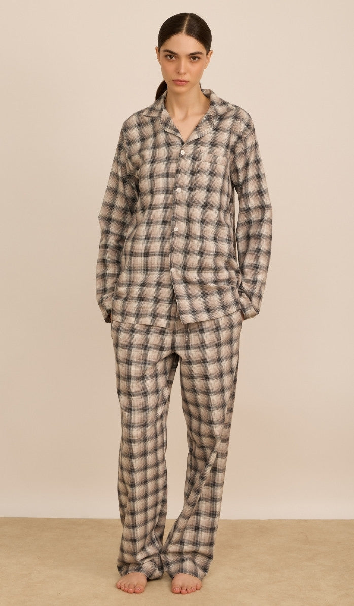 BILLIE beige plaid - Flannel PJ Set