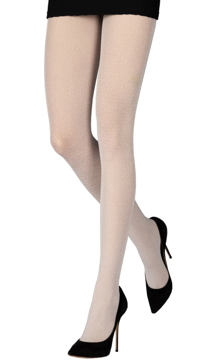 Diamond & Dot Tights - White Silver