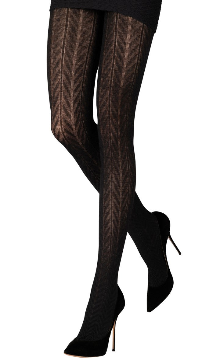 Wool Zigzag Pattern Tights - Black - Detail