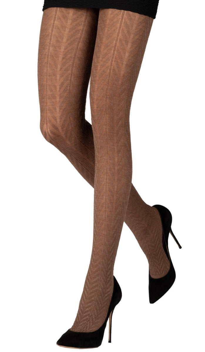 Wool Zigzag Tights - Mocha