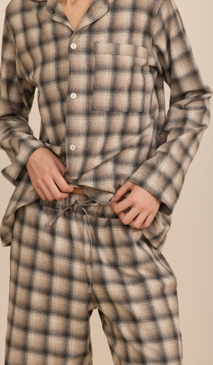 BILLIE beige plaid - Flannel PJ Set