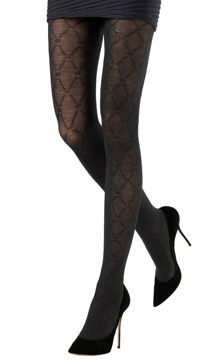 Wool Diamond Tights - Black
