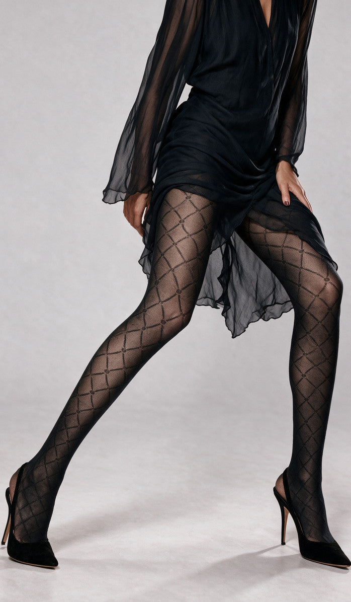 Wool Diamond Tights - Black