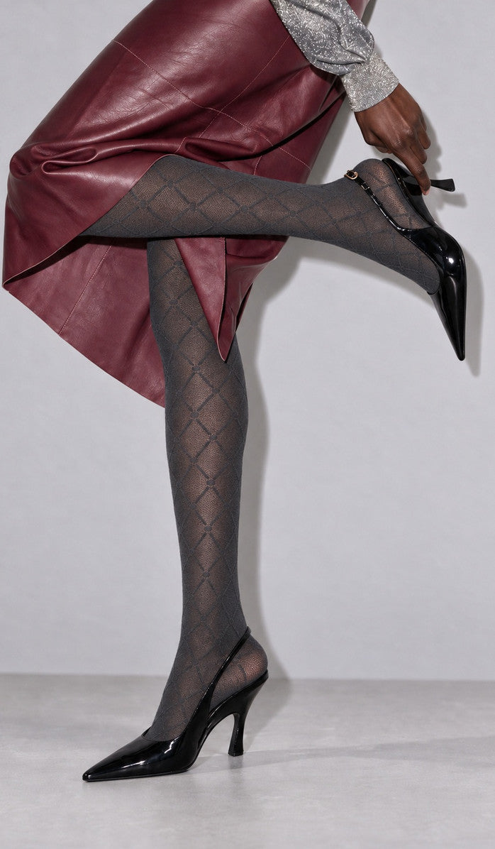 Wool Diamond Tights - Dark Gray