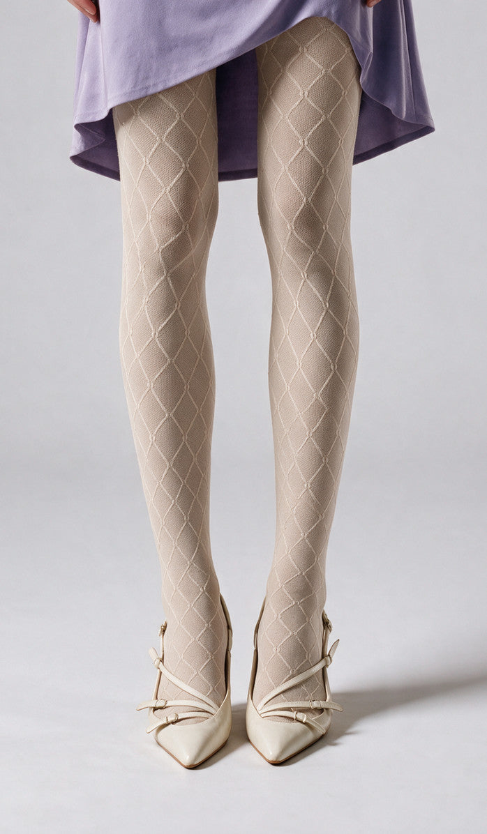 Wool Diamond Tights - Ecru