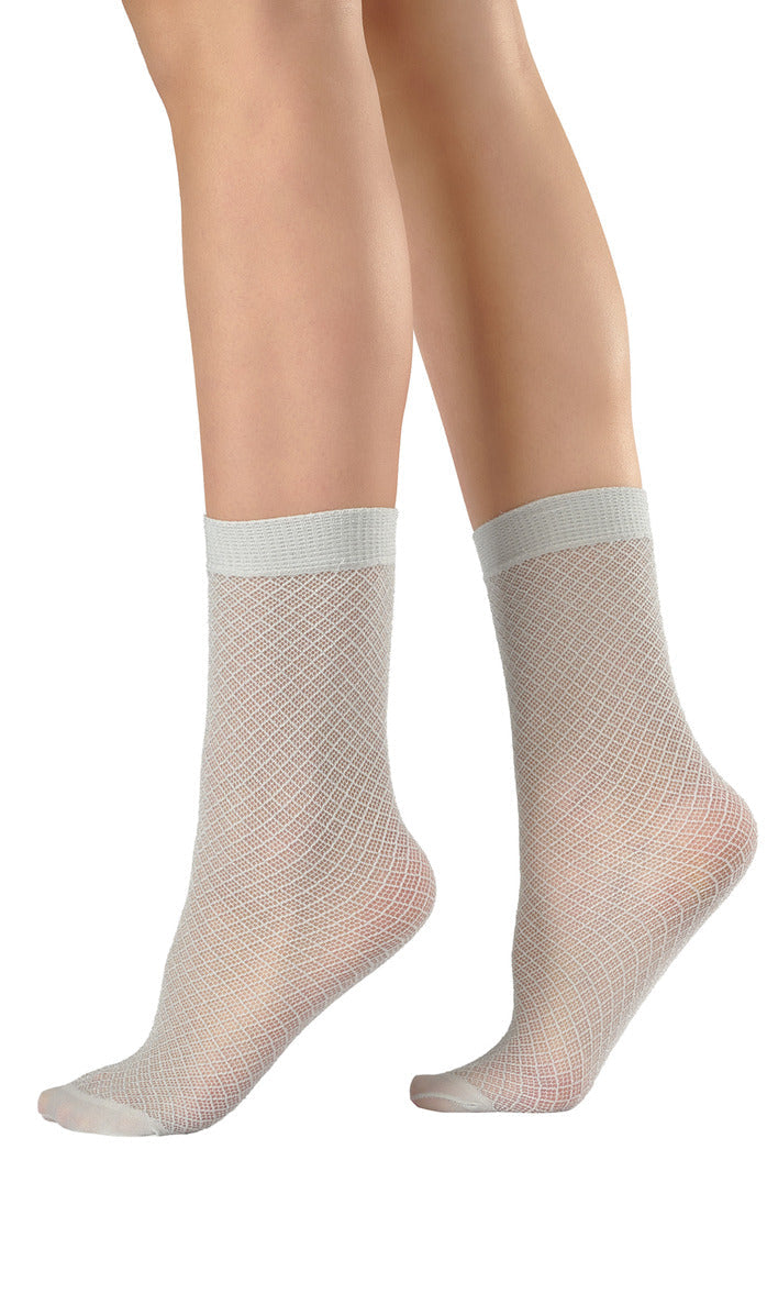 Metallic Double Micromesh Ankle Socks - Silver