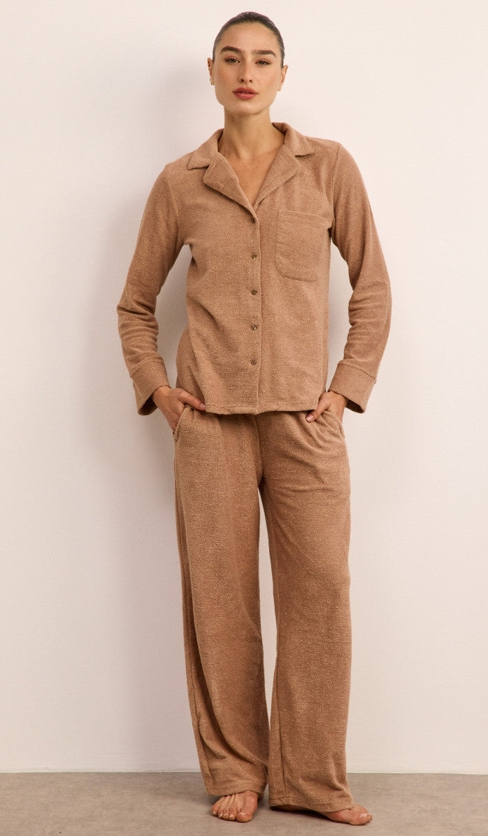 Bouclé Button-Up Set - Mocha