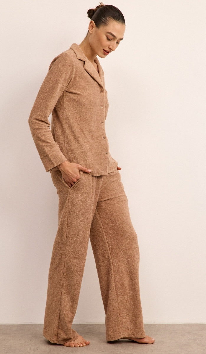 Bouclé Button-Up Set - Mocha