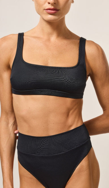 Luna Bikini Top - Black Micro Grid