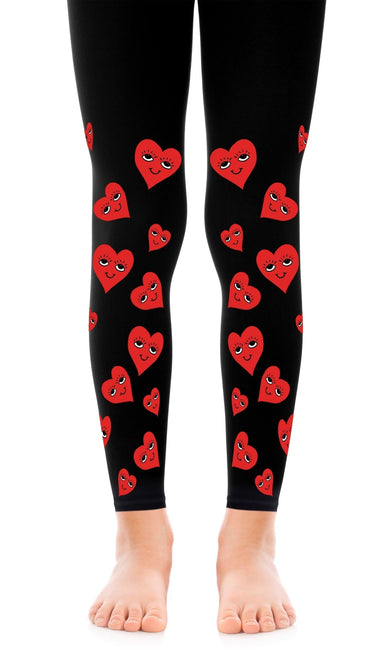 tights girls' black footless with print smiley hearts