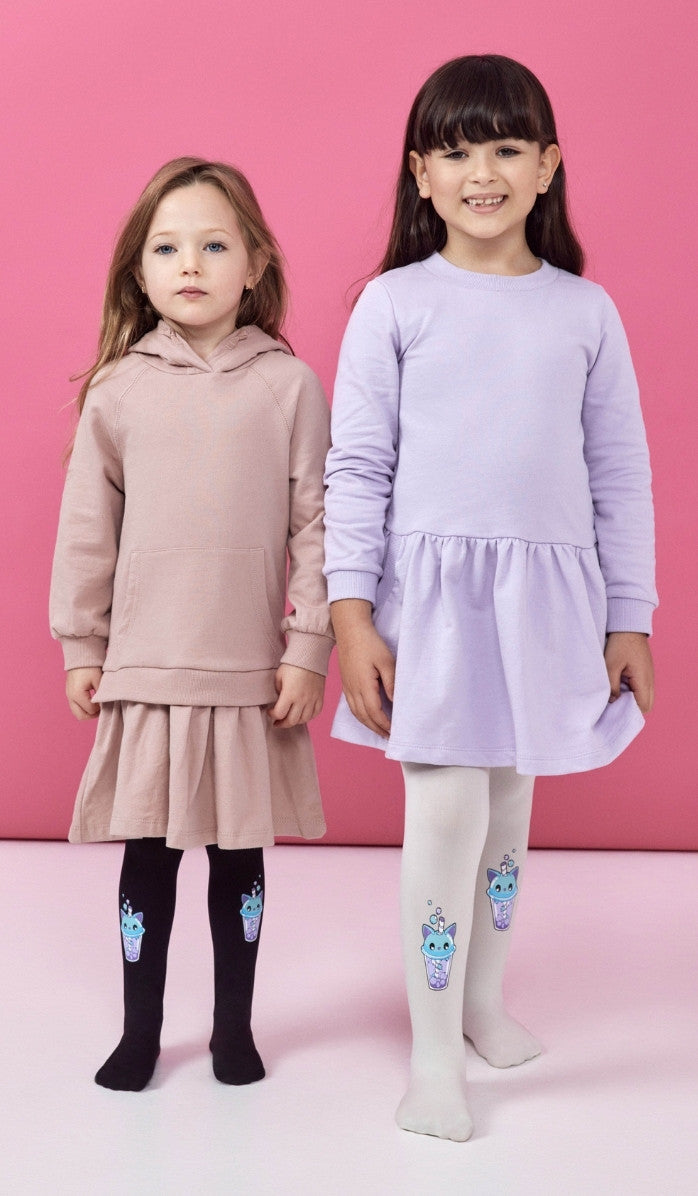 Girls' Opaque Tights - Milk Cat Cream