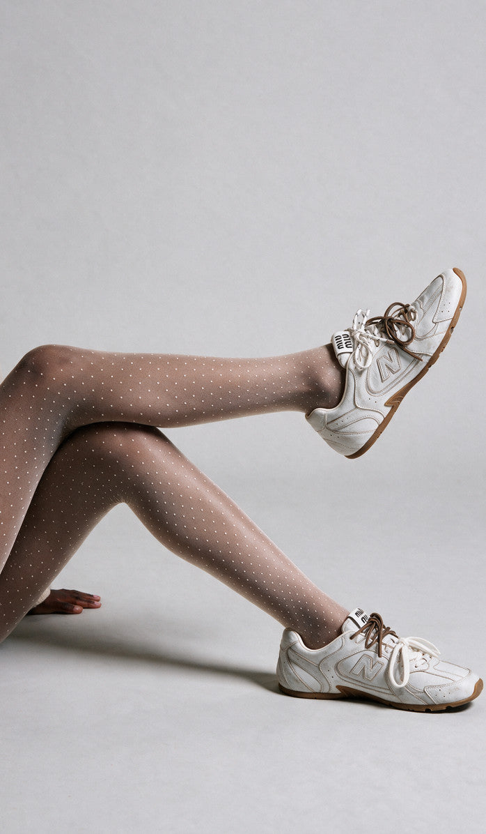 White Microdot Tights - Pink