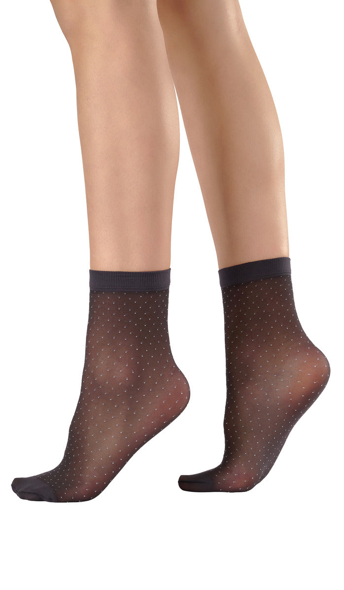 White Microdot Ankle Socks - Dark Gray