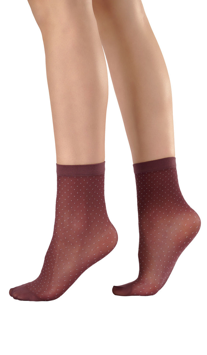 White Microdot Ankle Socks - Wine