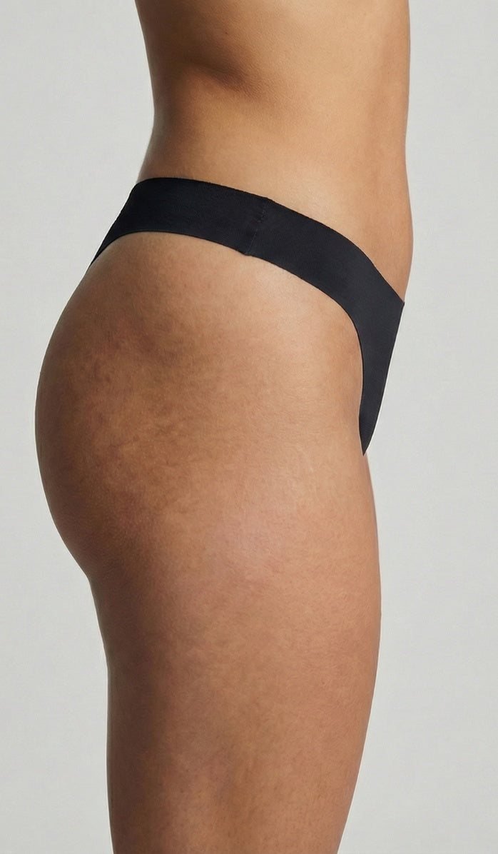 Seamless Cotton Panty - Thong Black - Back View