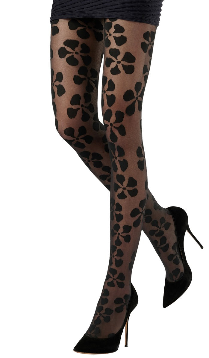 Floral Sketch Tights - Black