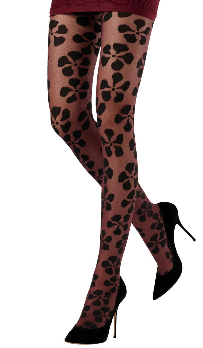 Floral Sketch Tights - Wine