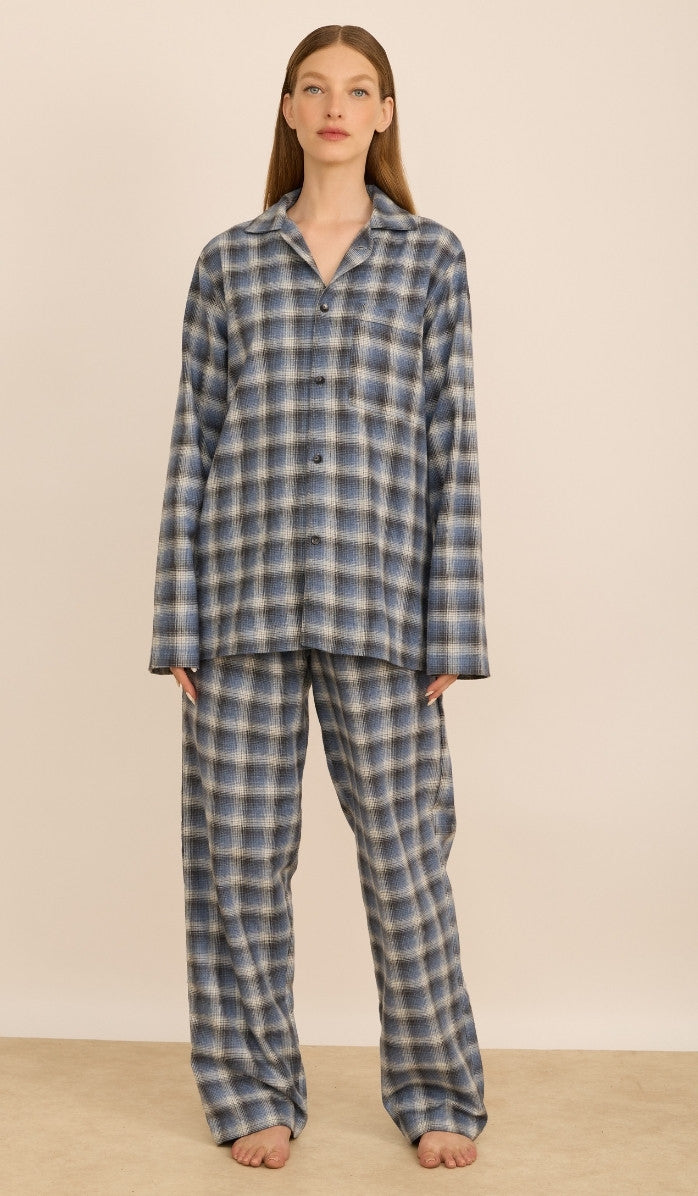 Flannel Button-Up Set - Billy Navy Plaid
