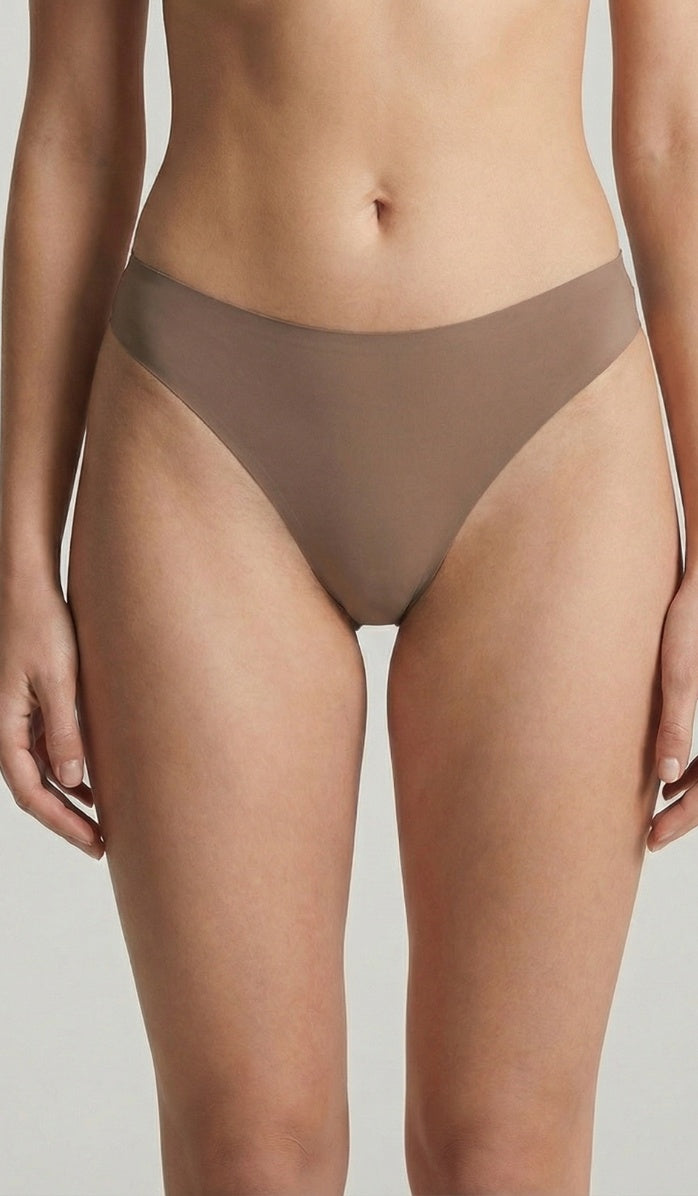 Seamless Cotton Panty - Thong Mocha - Side View
