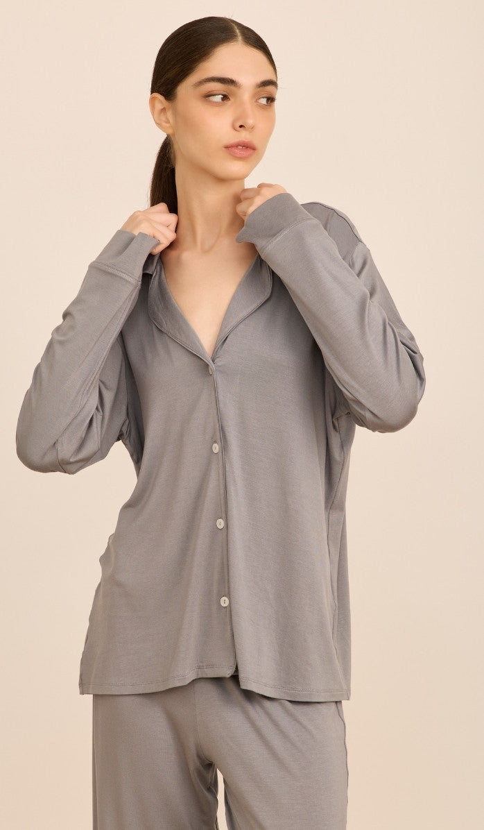 LUCY Light Grey - Button down PJ Set