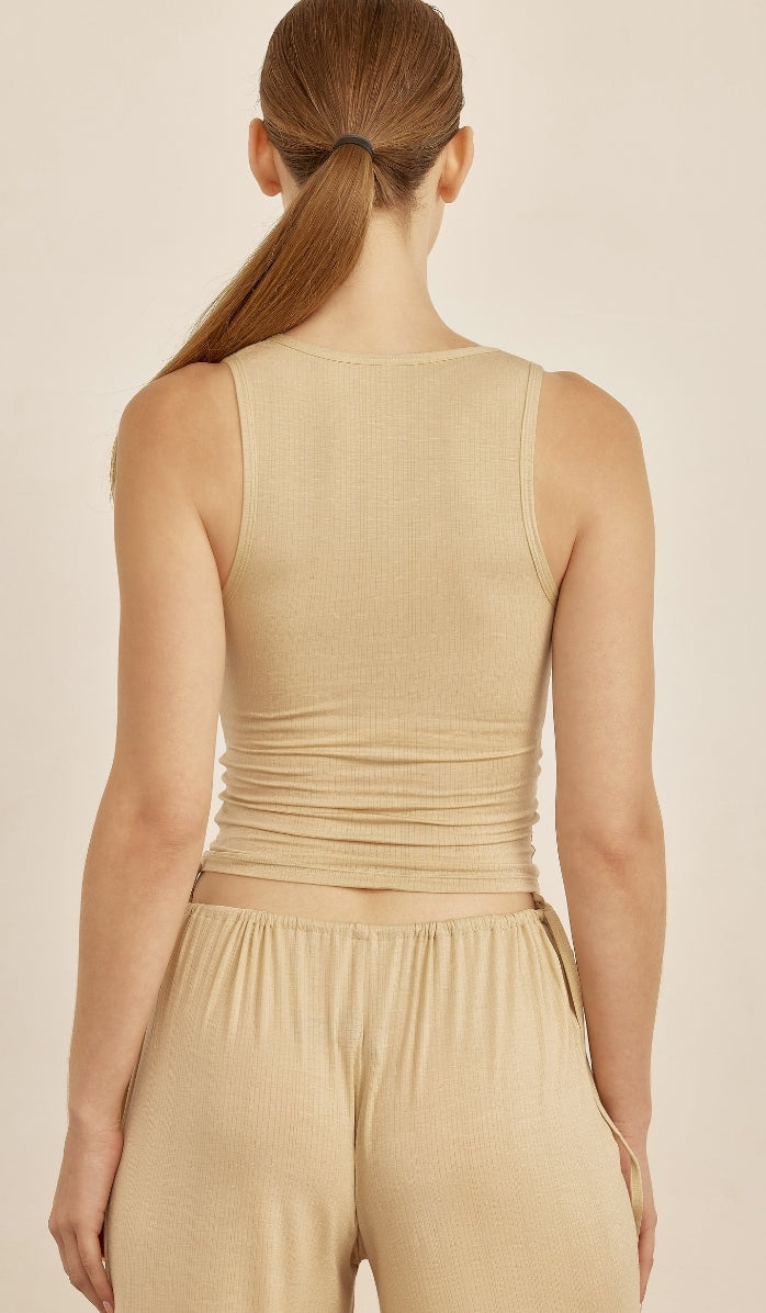 Micro Modal Tank Top with Built-in Bra - Sand