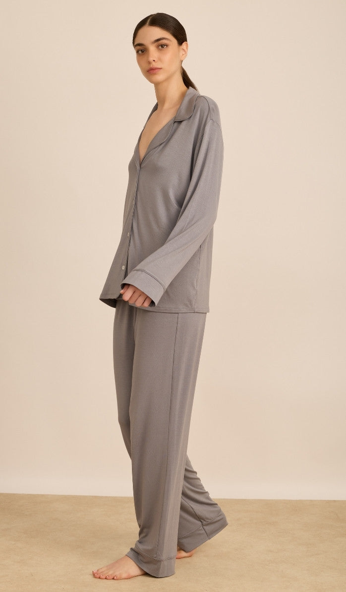 LUCY Light Grey - Button down PJ Set