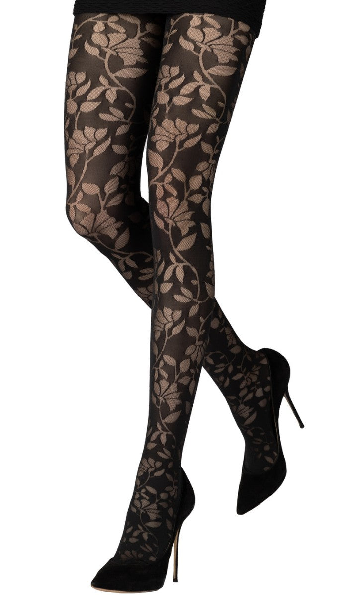 Tights - Mixed Flowers - Black - Detail