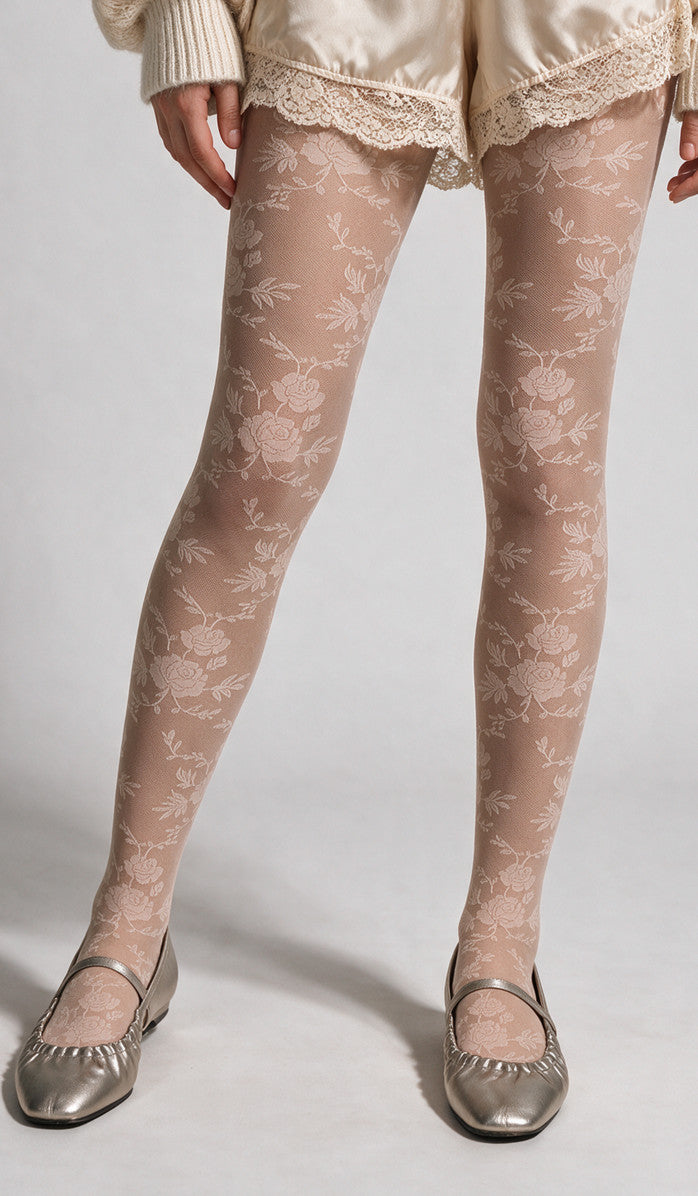 Rose Vine Tights - Pink