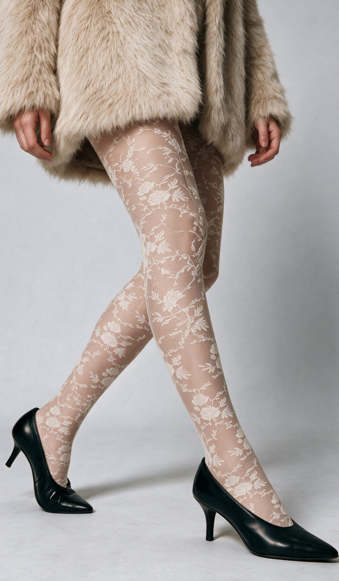 Rose Vine Tights - Ecru