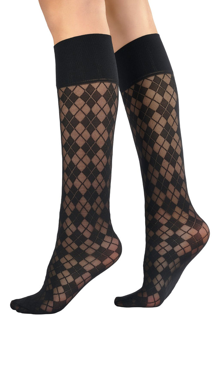 Argyle Knee-High Socks - Black
