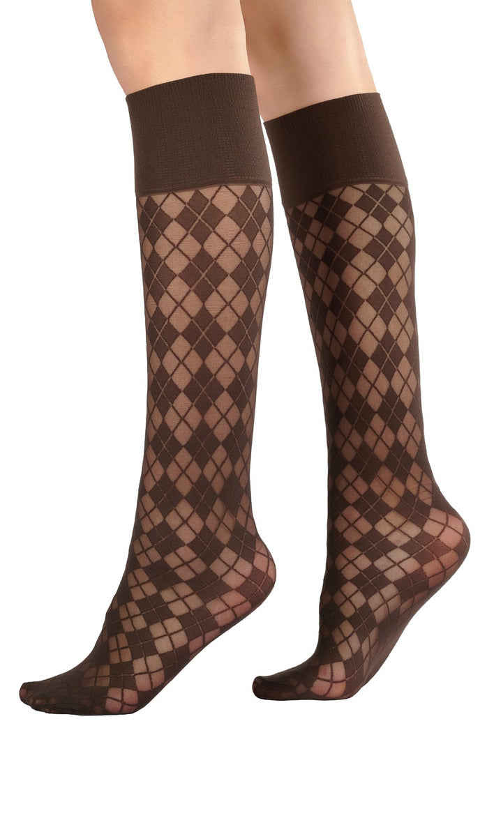 Argyle Knee-High Socks - Espresso