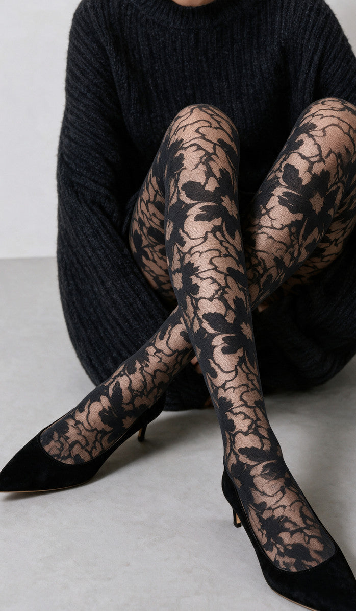 Abstract Floral Tights - Black