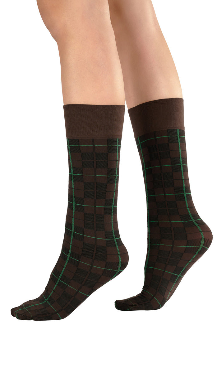 Tartan Mid-Calf Socks - Espresso