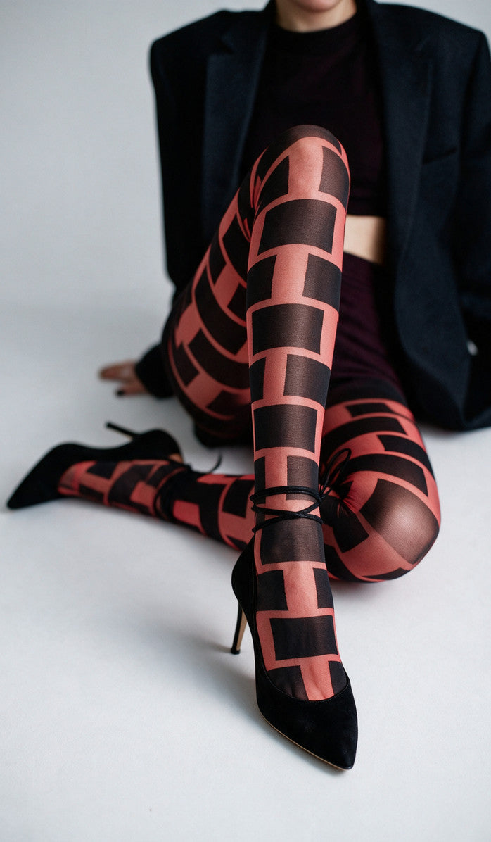 Graphic Block Tights - Red