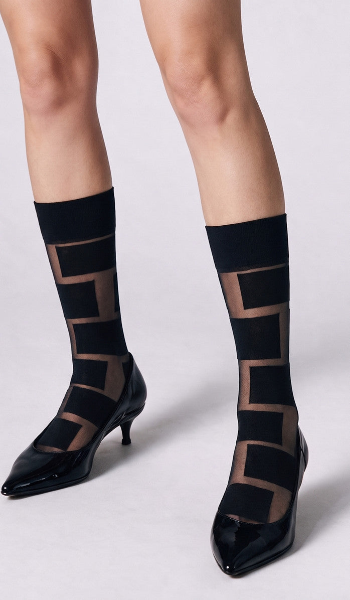 Graphic Block Mid-Calf Socks - Black