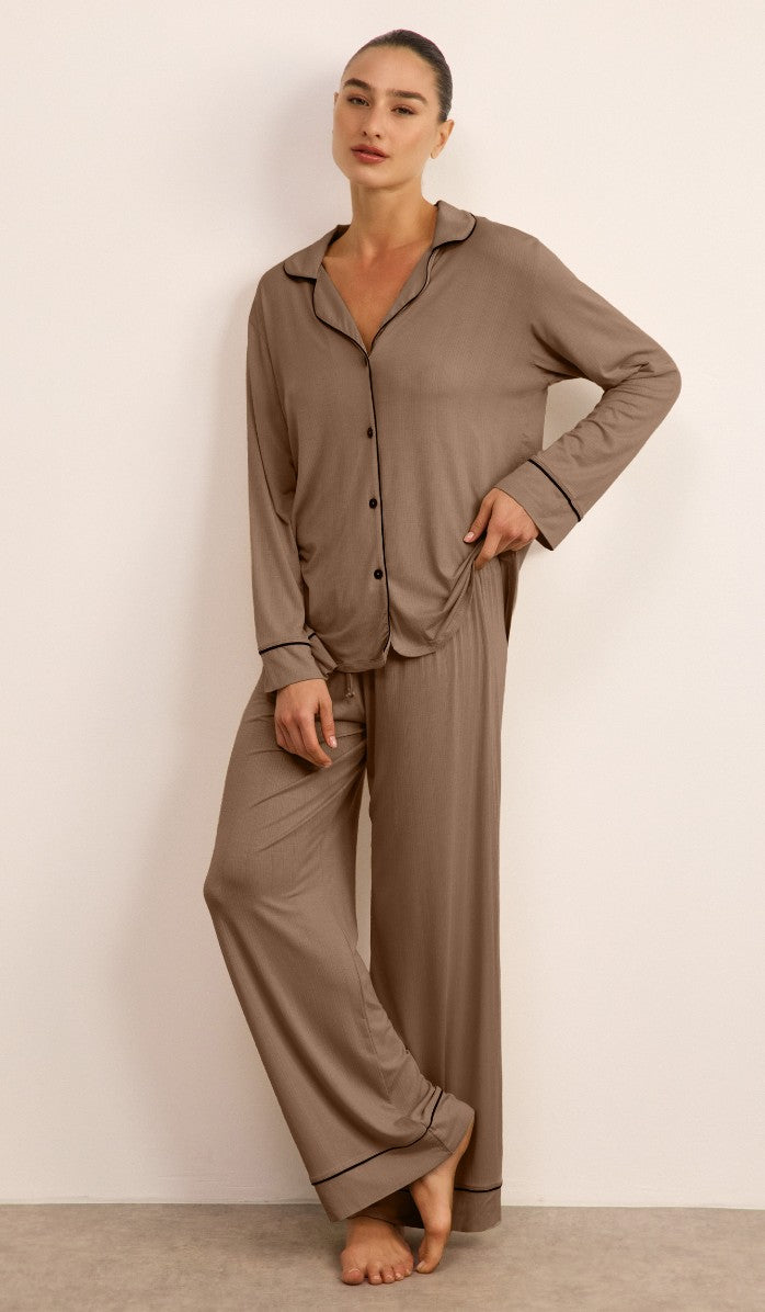 Micro Modal Button-Up Set - Walnut