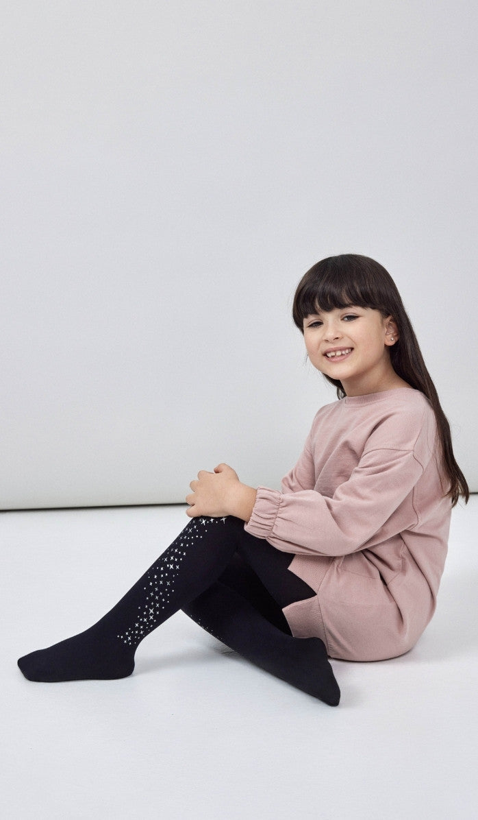 Girls' Opaque Tights - Glitter Black